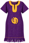 Purple Ghanaian-Inspired Traditional Tunic Dress with Gold Adinkra Detail