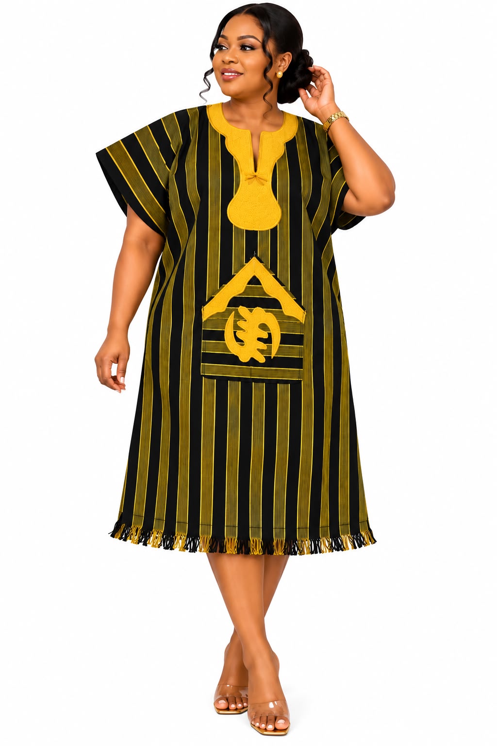 Black & Gold Ghanaian-Inspired Traditional Tunic Dress