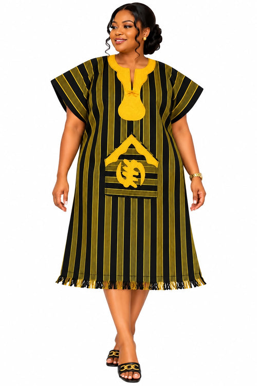 Black & Gold Ghanaian-Inspired Traditional Tunic Dress